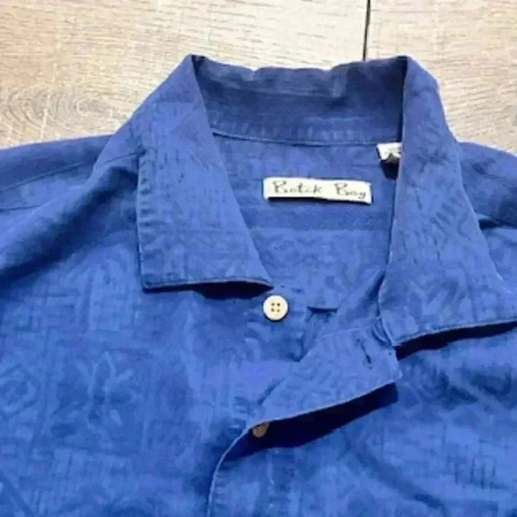 Batek Bay Blue Tone On Tone Short Sleeve Hawaiian Shirt Button Front Mens Sz XL - Picture 7 of 12